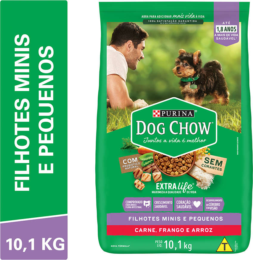 Ração Seca Nestlé Purina Dog Chow Extra Life Carne, Frango e Arroz Cães Filhotes Raças Minis e Pequenas - 10,1Kg