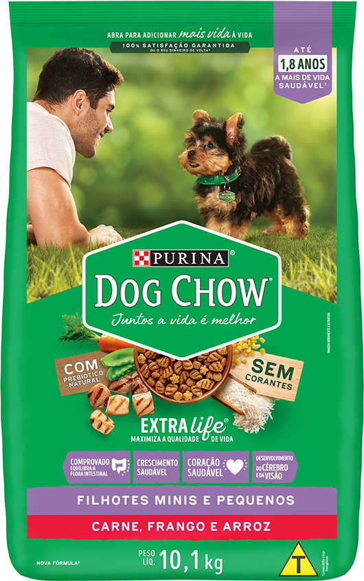 Ração Seca Nestlé Purina Dog Chow Extra Life Carne, Frango e Arroz Cães Filhotes Raças Minis e Pequenas - 10,1Kg