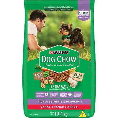 Ração Seca Nestlé Purina Dog Chow Extra Life Carne, Frango e Arroz Cães Filhotes Raças Minis e Pequenas