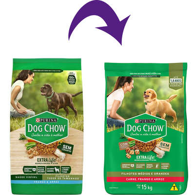 Ração Seca Nestlé Purina Dog Chow Extra Life Carne, Frango e Arroz Cães Filhotes Todas as Raças
