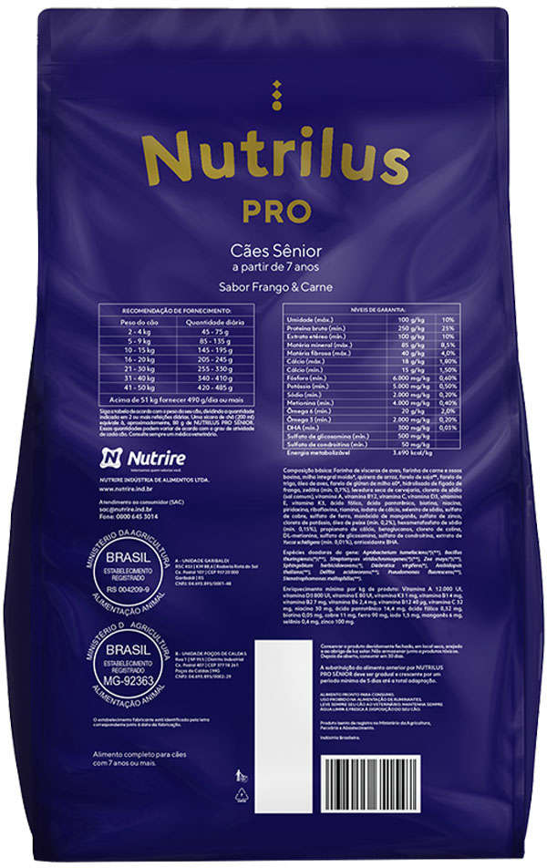 Ração Nutrilus Pro+ Frango & Carne para Cães Sênior - 15Kg