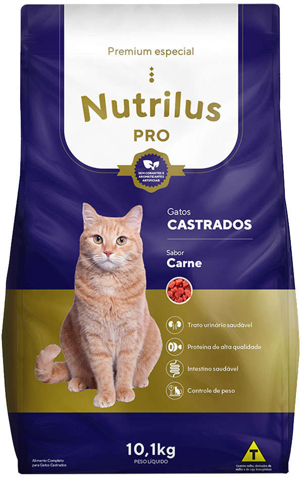 Ração Nutrilus Pro+ Carne para Gatos Adultos Castrados - 10,1Kg