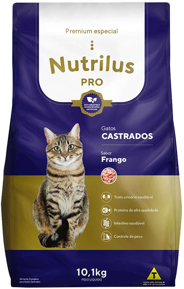 Ração Nutrilus Pro+ Frango para Gatos Adultos Castrados - 10,1Kg