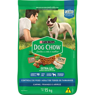 Ração Seca Nestlé Purina Dog Chow Controle de Peso Carne, Frango e Arroz para Cães Adultos Todos os Tamanhos