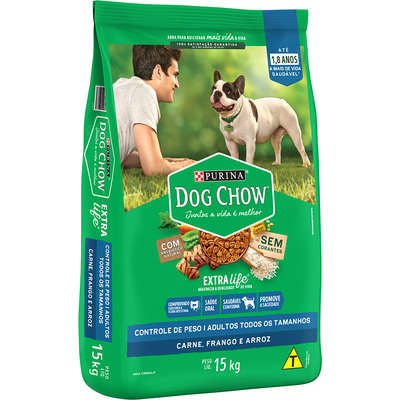 Ração Seca Nestlé Purina Dog Chow Controle de Peso Carne, Frango e Arroz para Cães Adultos Todos os Tamanhos