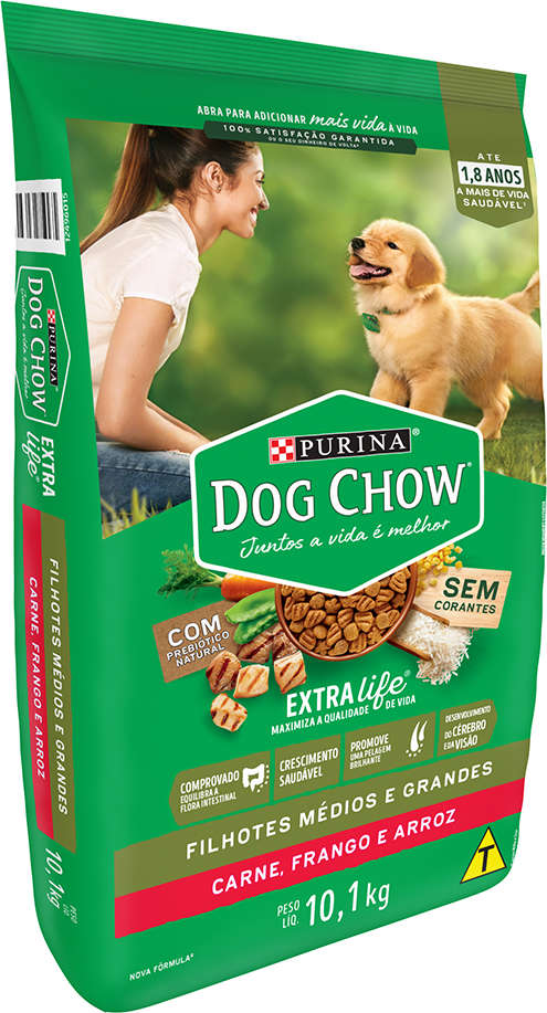 Ração Seca Nestlé Purina Dog Chow Extra Life Carne, Frango e Arroz Cães Filhotes Todas as Raças - 10,1Kg