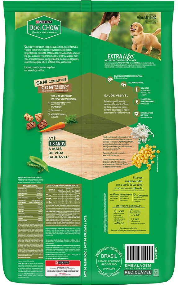 Ração Seca Nestlé Purina Dog Chow Extra Life Carne, Frango e Arroz Cães Filhotes Todas as Raças - 10,1Kg