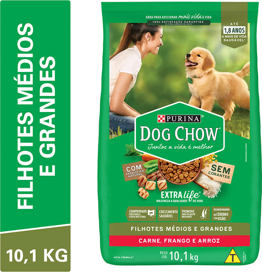 Ração Seca Nestlé Purina Dog Chow Extra Life Carne, Frango e Arroz Cães Filhotes Todas as Raças - 10,1Kg