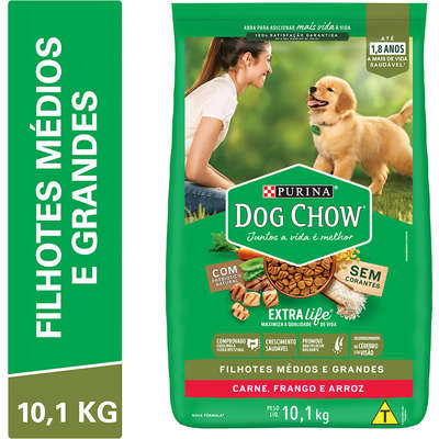 Ração Seca Nestlé Purina Dog Chow Extra Life Carne, Frango e Arroz Cães Filhotes Todas as Raça