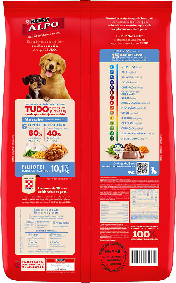 Ração Seca Nestlé Purina Alpo Carne, Frango, Cereais, Vegetais e Leite para Cães Filhotes - 1Kg