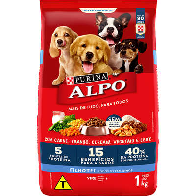 Ração Seca Nestlé Purina Alpo Carne, Frango, Cereais, Vegetais e Leite para Cães Filhotes