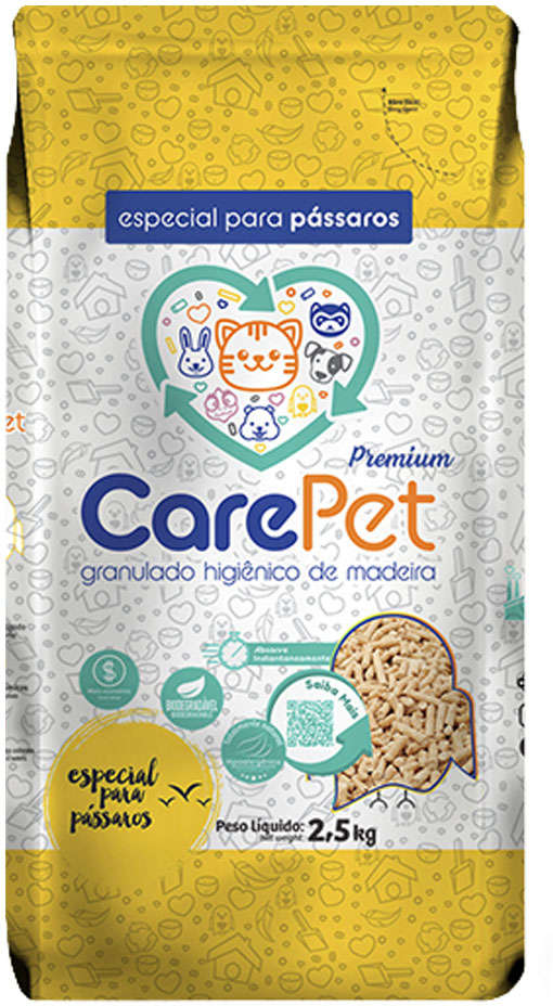 Granulado Higiênico de Madeira CarePet Premium Especial para Pássaros - 2,5Kg