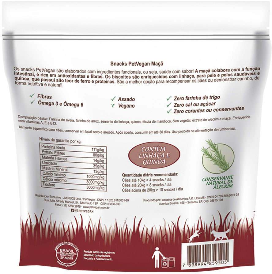 Petisco PetVegan para Cães Sabor Maçã - 150g