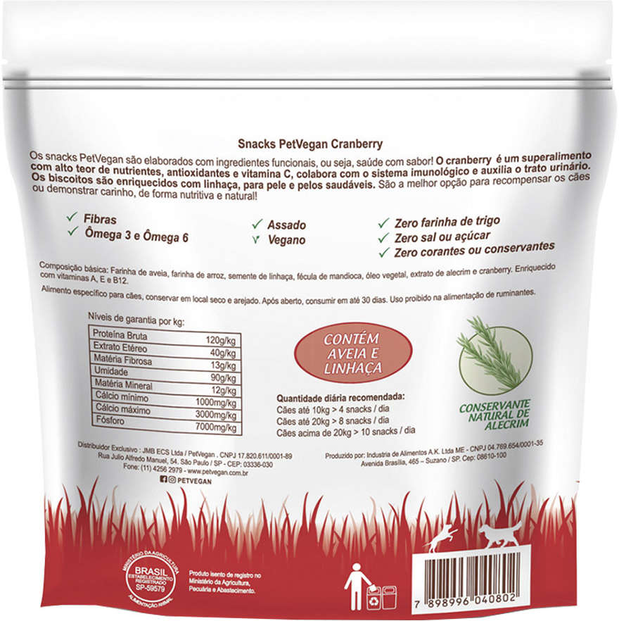 Petisco PetVegan para Cães Sabor Cranberry - 150g