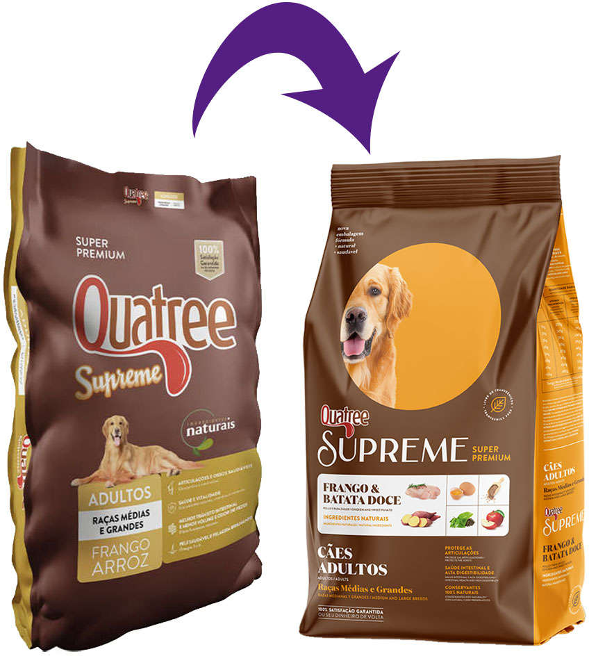 Ração Seca Quatree Supreme Frango e Batata Doce Cães Adultos Raças Médias e Grandes - 15Kg