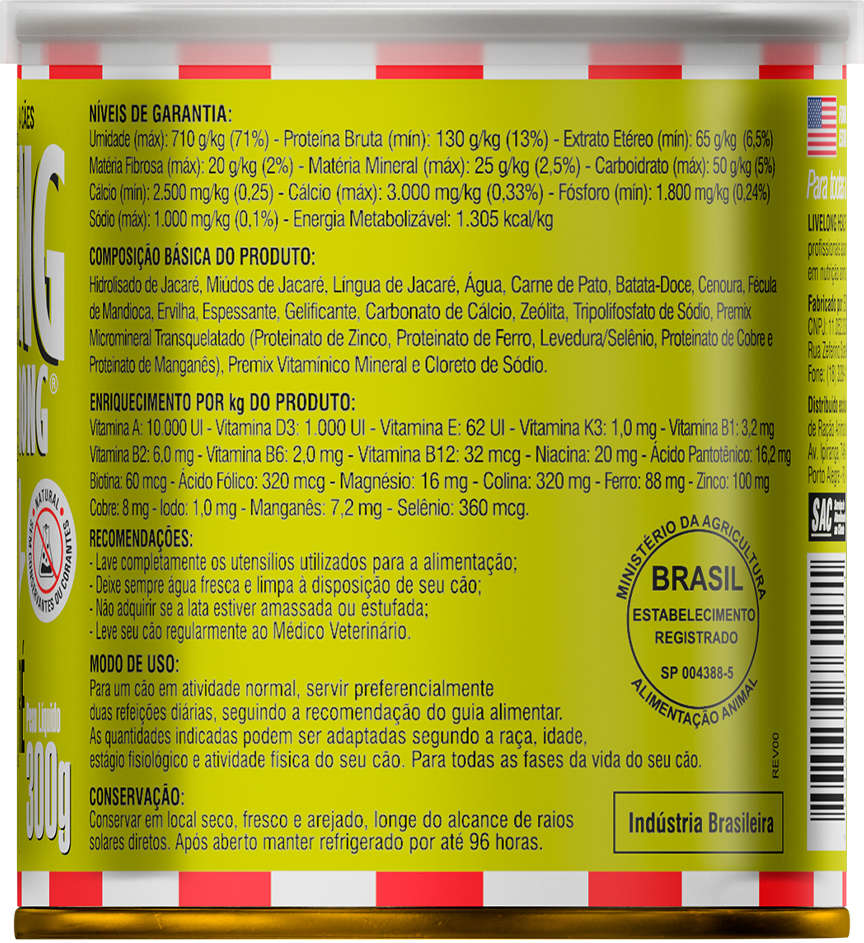 Alimento Natural Livelong Jacaré para Cães - 300 g