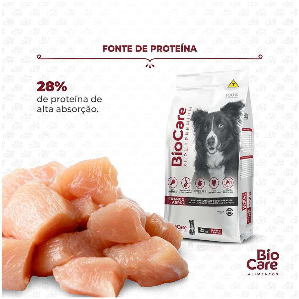 Ração Seca Biocare Super Premium Frango e Arroz para Cães Adultos de Porte Médio e Grande - 15Kg