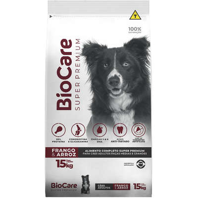 Ração Seca Biocare Super Premium Frango e Arroz para Cães Adultos de Porte Médio e Grande