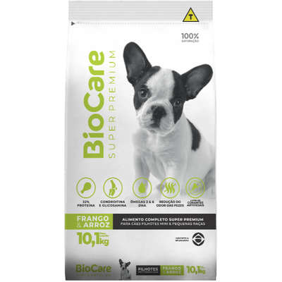 10 Kg - Ração Seca Biocare Super Premium Frango e Arroz para Cães Filhotes de Mini e Pequeno Porte