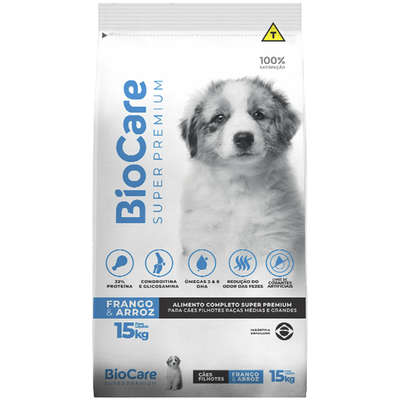 Ração Seca Biocare Super Premium Frango e Arroz para Cães Filhotes de Porte Médio e Grande