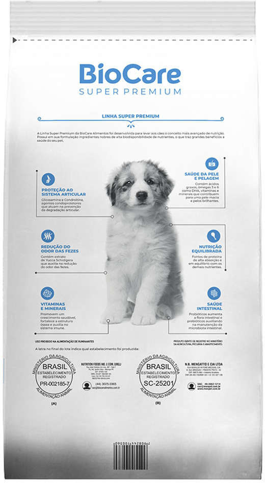 Ração Seca Biocare Super Premium Frango e Arroz para Cães Filhotes de Porte Médio e Grande - 15Kg