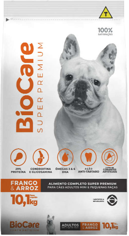 Ração Seca Biocare Super Premium Frango e Arroz para Cães Adultos de Mini e Pequeno Porte - 10,1Kg