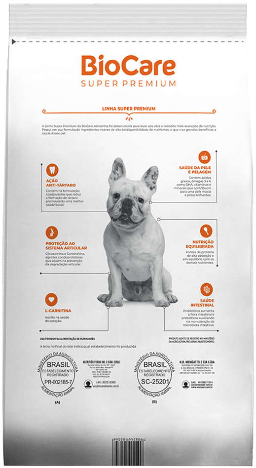 Ração Seca Biocare Super Premium Frango e Arroz para Cães Adultos de Mini e Pequeno Porte - 10,1Kg