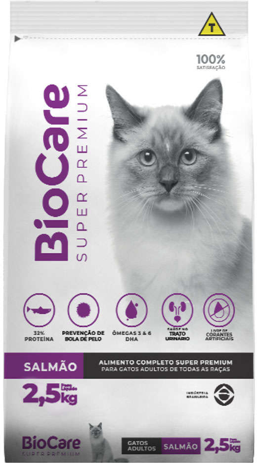 Ração Seca Biocare Super Premium Salmão para Gatos Adultos - 2,5Kg
