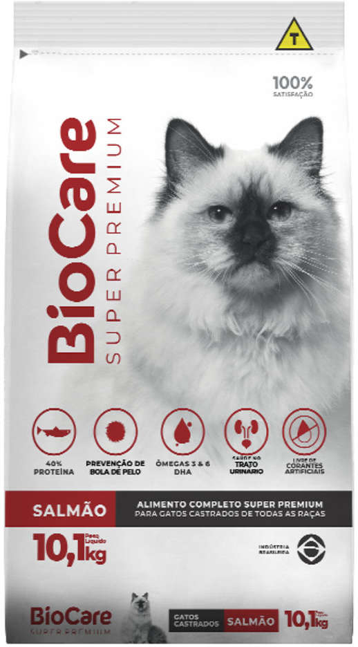 Ração Seca Biocare Super Premium Salmão para Gatos Castrados - 10,1Kg