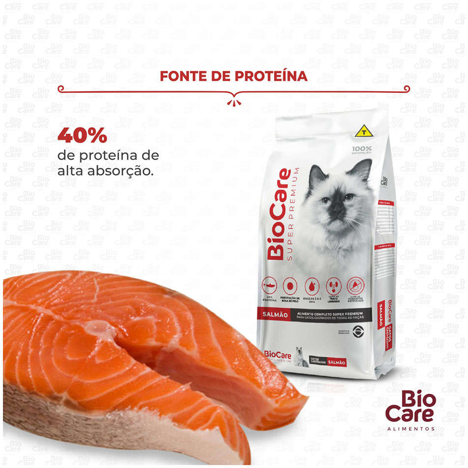 Ração Seca Biocare Super Premium Salmão para Gatos Castrados - 10,1Kg