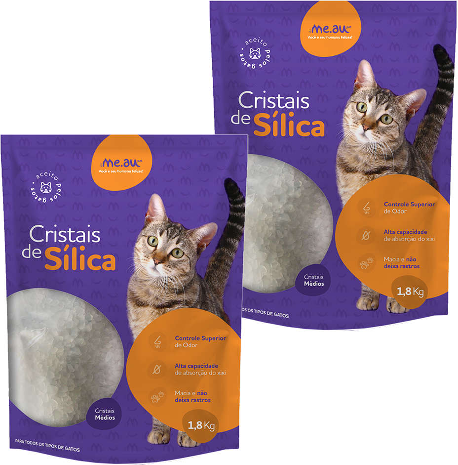 Areia Sílica Meau Cristais Médios para Gatos - 3,6kg (2 unidades de 1,8kg)