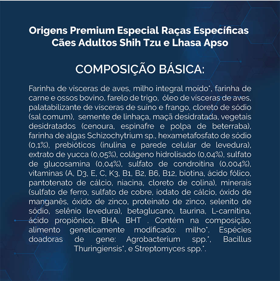 Ração Seca Origens Raças Específicas para Cães Adultos das Raças Shih Tzu e Lhasa Apso - 10,1Kg