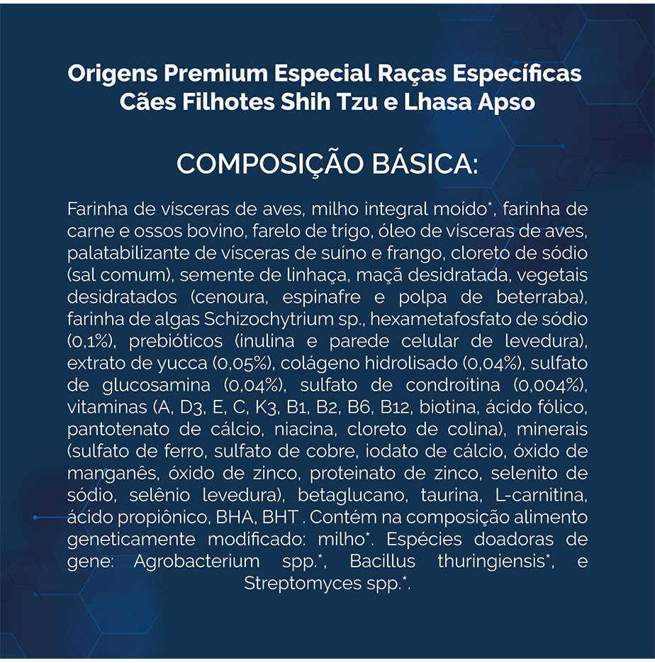 Ração Seca Origens Raças Específicas para Cães Filhotes das Raças Shih Tzu e Lhasa Apso - 3Kg