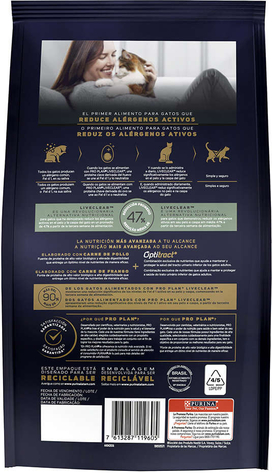 Ração Seca Nestlé Purina Pro Plan Live Clear Frango para Gatos Adultos - 1Kg