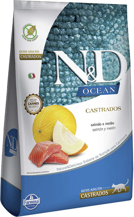 Ração Seca Farmina N&D Ocean Salmão e Melão para Gatos Adultos Castrados - 7,5Kg