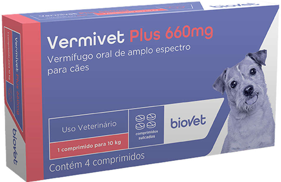 Vermífugo Biovet Vermivet Plus 660 mg para Cães - 4 Comprimidos