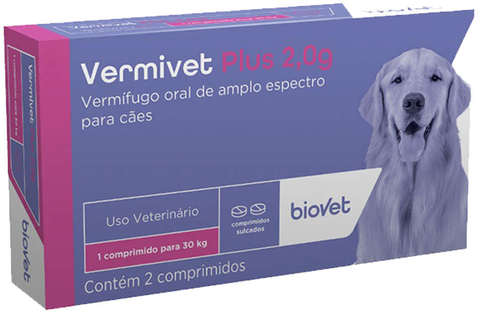 Vermífugo Biovet Vermivet Plus 2,0 g para Cães - 2 Comprimidos