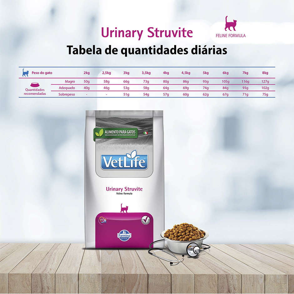 Ração Farmina Vet Life Natural Urinary Struvite para Gatos Adultos com Distúrbios Urinários - 2Kg