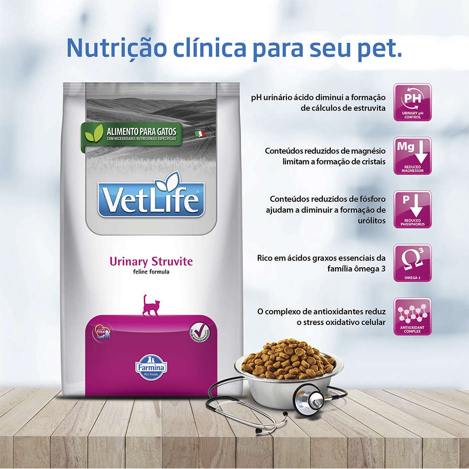 Ração Farmina Vet Life Natural Urinary Struvite para Gatos Adultos com Distúrbios Urinários - 2Kg