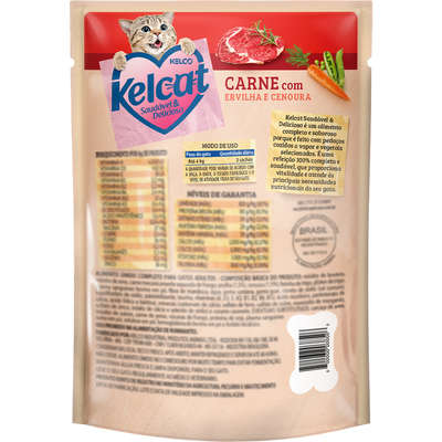 Ração Úmida Kelcat Sachê Carne, Ervilha e Cenoura