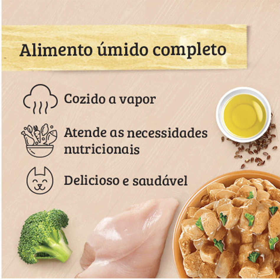 Ração Úmida Kelcat Sachê Frango, Brócolis e Linhaça - 85 g