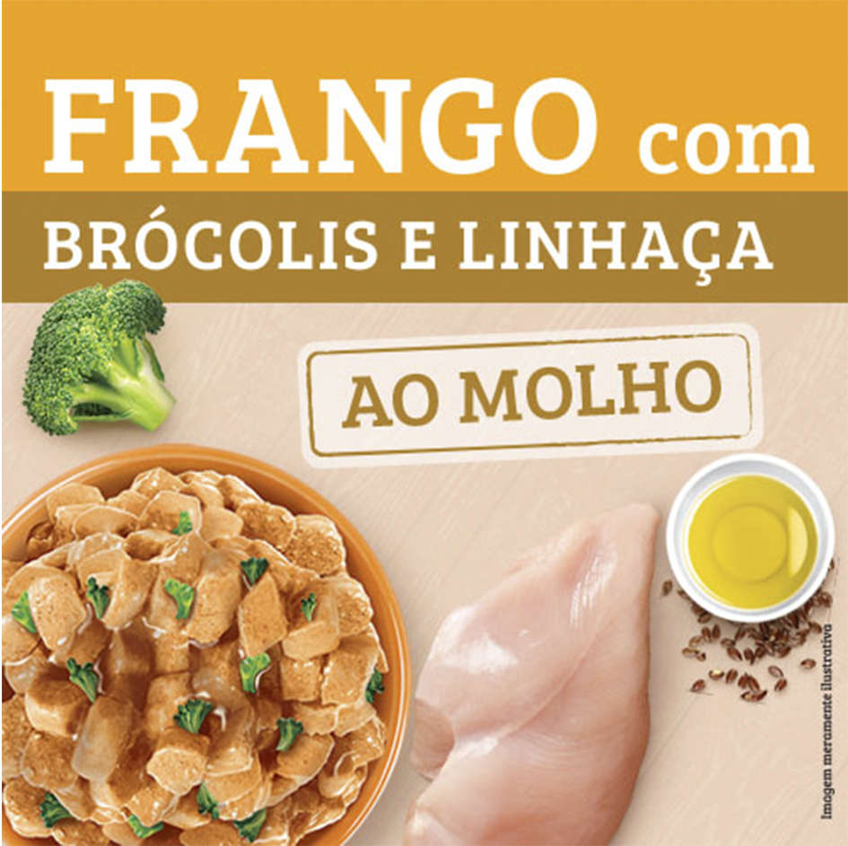 Ração Úmida Kelcat Sachê Frango, Brócolis e Linhaça - 85 g
