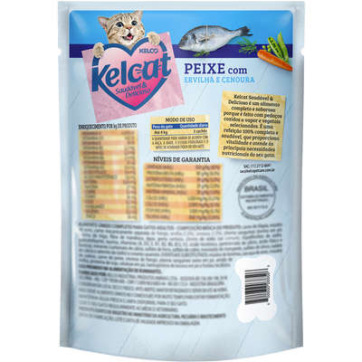 Ração Úmida Kelcat Sachê Peixe, Ervilha e Cenoura