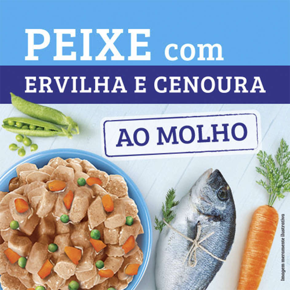 Ração Úmida Kelcat Sachê Peixe, Ervilha e Cenoura - 85 g