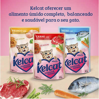 Ração Úmida Kelcat Sachê Peixe, Ervilha e Cenoura