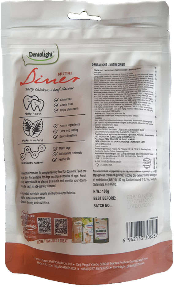 Petisco Dentalight Nutri Diner Mix Frango e Carne para Cães - 180 g
