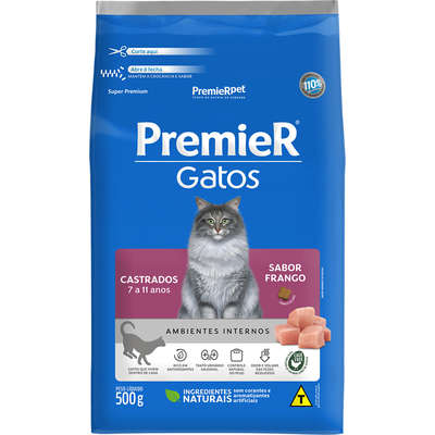 Ração Seca Premier Pet Ambientes Internos Frango 7 a 11 Anos para Gatos Castrados