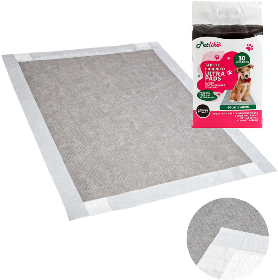 Tapete Higiênico PetLike Ultra Pads Carbono 60 cm - 30 Unidades
