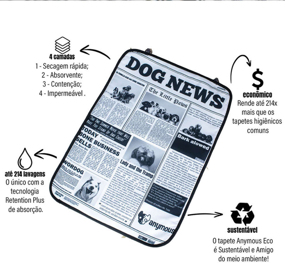Tapete Higiênico Anymous Dog News Lavável para Cães - Tam. M