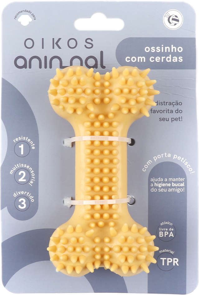 Brinquedo Osso com Cerdas Amarelo para Cães - Tam. Único